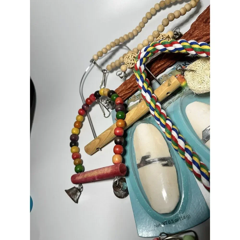 Parakeet Small Bird Toys Wood Cuttlebone Lot Of miscellaneous Accessories